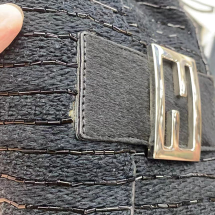 Fendi Baguette Vintage Black Glitter Beads and Cloth Knit Shoulder Bag