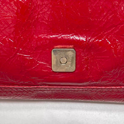 FENDI Baguette Red Crinkled Patent Leather Shoulder Bag