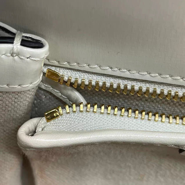 Gucci Bamboo 1947 Top Handle Bag Small White Box Leather Canvas Strap