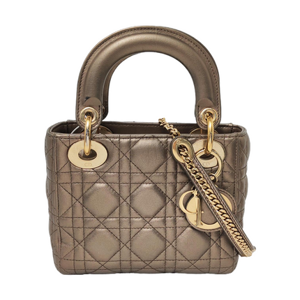 Lady Dior Mini Metallic Copper Gold Cannage Lambskin Gold Hardware Chain Strap-Luxbags