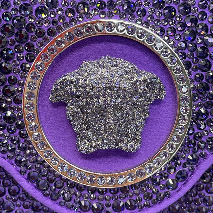Versace La Medusa Mini Crystal Embellished Top Handle Bag in Purple