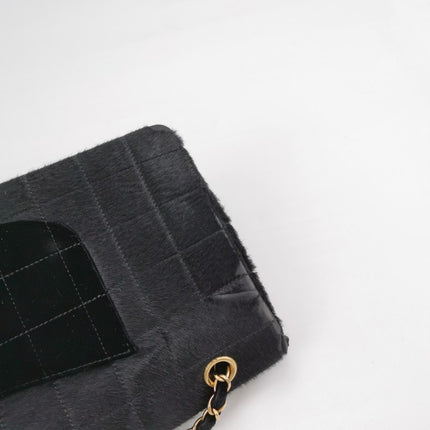 Chanel Large East West Shoulder Bag Rare Black Leather and Pony-style Calfskin