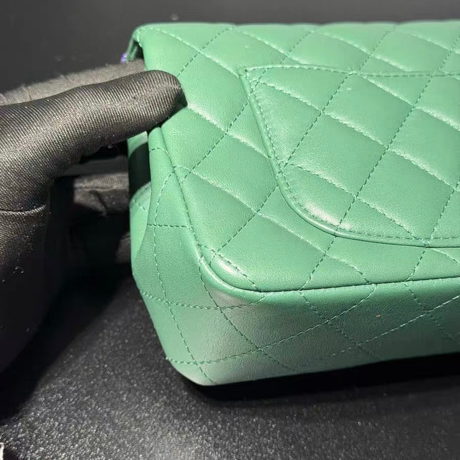 Chanel Classic Flap Mini 2019 Green Lambskin Leather Silver Hardware