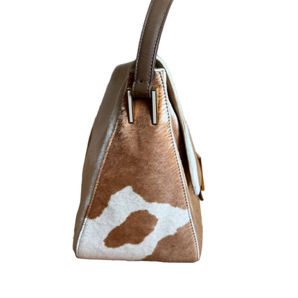 Fendi Mamma Baguette Large Pony hair in Cow Print Natural Color