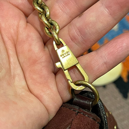 Gucci Horsebit 1955 Chain Vintage Shoulder Bag Brown Studded Suede Leather