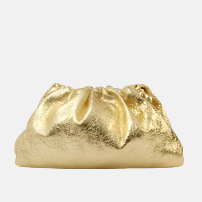 Sold Bottega Veneta Pouch Large Metallic Gold Wrinkled Leather
