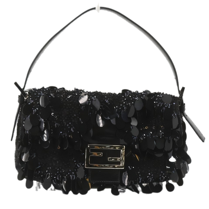 Fendi Baguette with Black Swan Feather-like sequin rufffles RARE