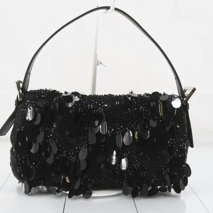 Fendi Baguette with Black Swan Feather-like sequin rufffles RARE