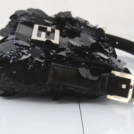 Fendi Baguette with Black Swan Feather-like sequin rufffles RARE