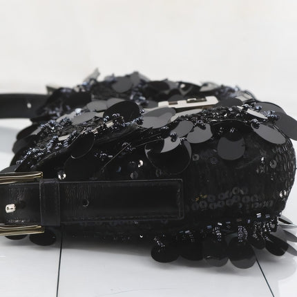 Fendi Baguette with Black Swan Feather-like sequin rufffles RARE