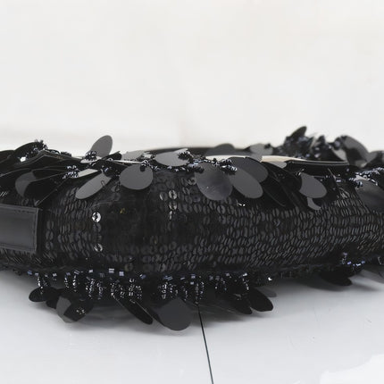 Fendi Baguette with Black Swan Feather-like sequin rufffles RARE