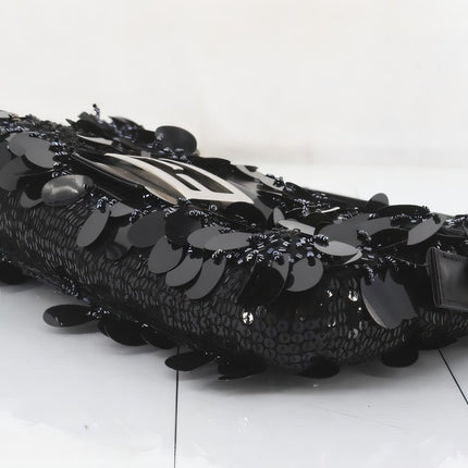 Fendi Baguette with Black Swan Feather-like sequin rufffles RARE