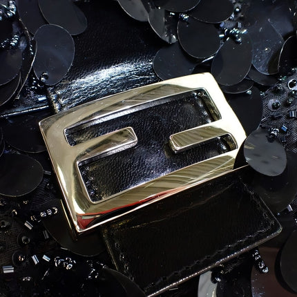 Fendi Baguette with Black Swan Feather-like sequin rufffles RARE