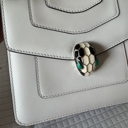 Bvlgari Serpenti Forever Small Leather Top Handle Crossbody Bag White