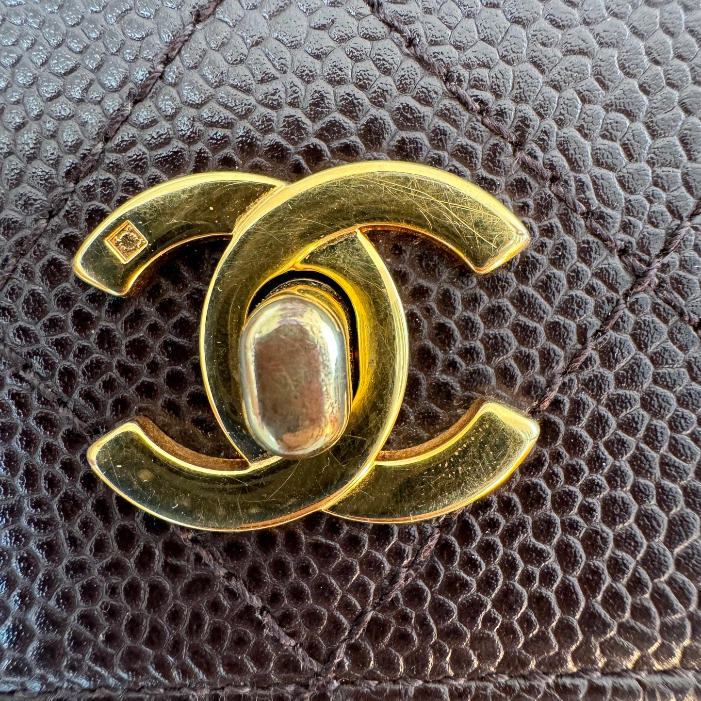 Chanel Vintage Kelly Brown Caviar Leather Shoulder Bag 24k Gold Hardware, 1996-1997