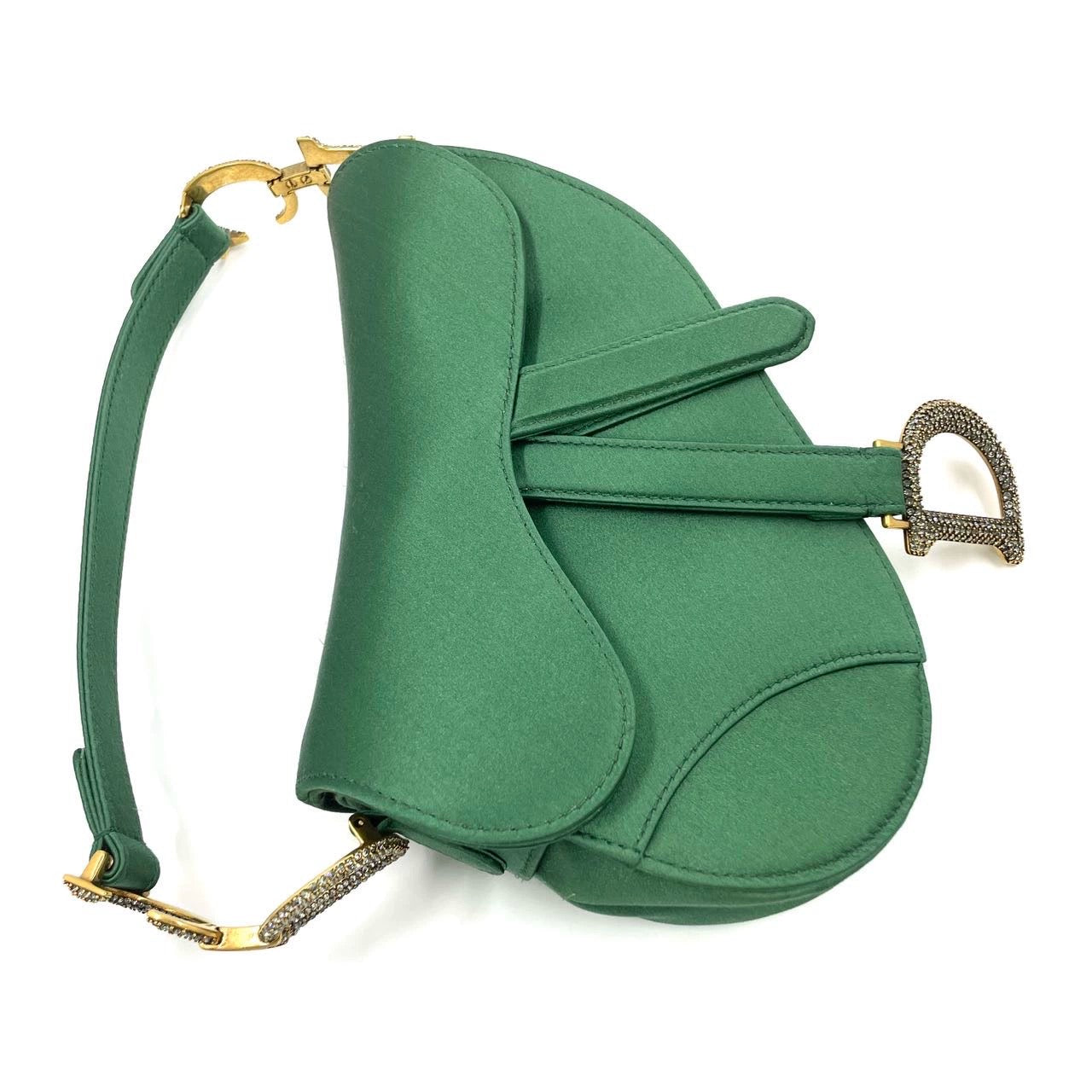 Dior Saddle Mini 2019 Silk Emerald Green with crystals