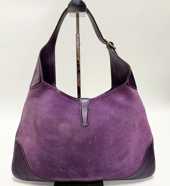 Gucci Jackie Vintage Large Purple Suede Leather Ringlets Decoration