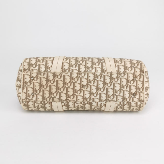 Dior Vintage Embroidered Diorissimo Bowler Bag Top White Monogram