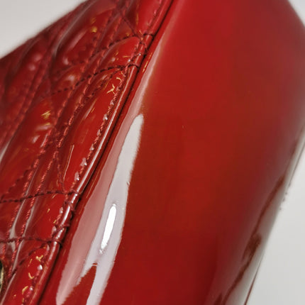 Lady Dior Mini Handbag Burgundy Red Patent Leather Gold-tone Chain Strap