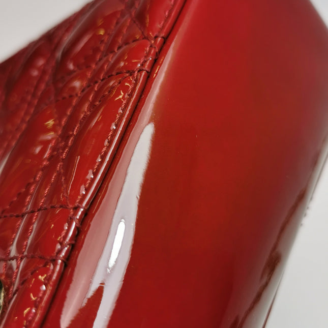 Lady Dior Mini Handbag Burgundy Red Patent Leather Gold-tone Chain Strap