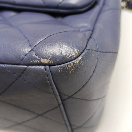 Chanel Classic Flap Maxi Ash Navy Lambskin Leather Double Flap Silver Hardware 2011