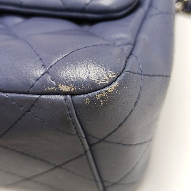 Chanel Classic Flap Maxi Ash Navy Lambskin Leather Double Flap Silver Hardware 2011