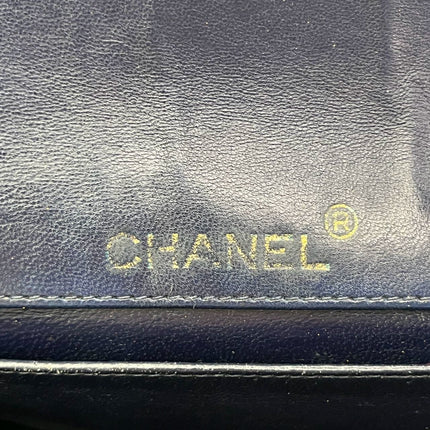 Chanel Vintage Classic Flap Mini Navy Lambskin Mega CC Logo 24k Gold HW, 1989-1991
