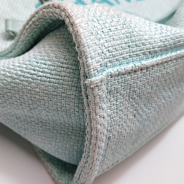 Chanel Deauville Tote Light Blue Cloth Leather Chain Handle Small 34cm