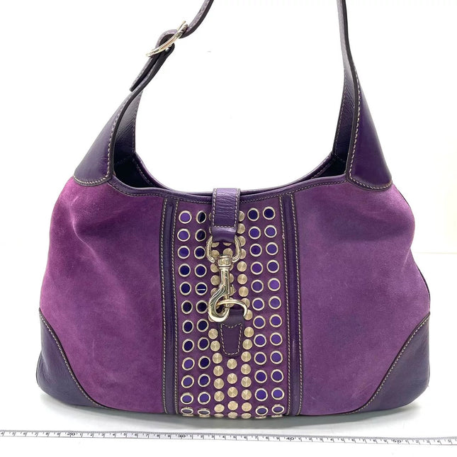 Gucci Jackie Vintage Large Purple Suede Leather Ringlets Decoration