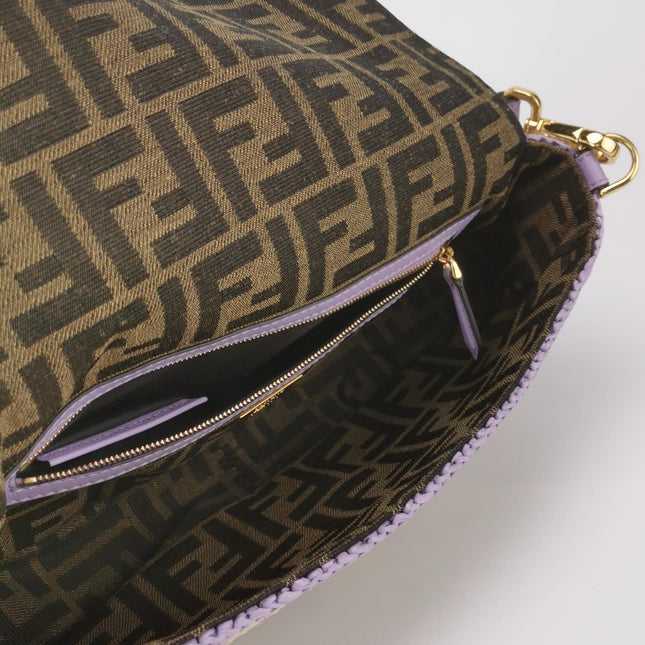 Fendi Baguette Medium Beige Lavender Raffia Leather Crossbody Bag