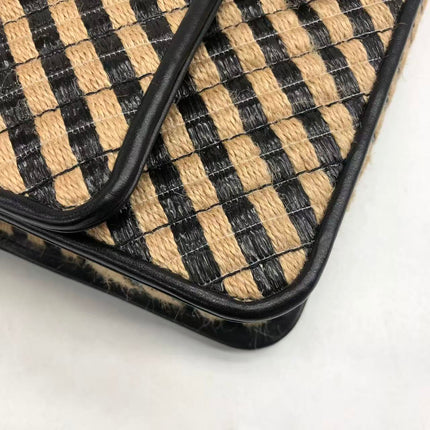 Chanel Medium Raffia Jute Striped Flap Bag Black Diamond Wild Stitch