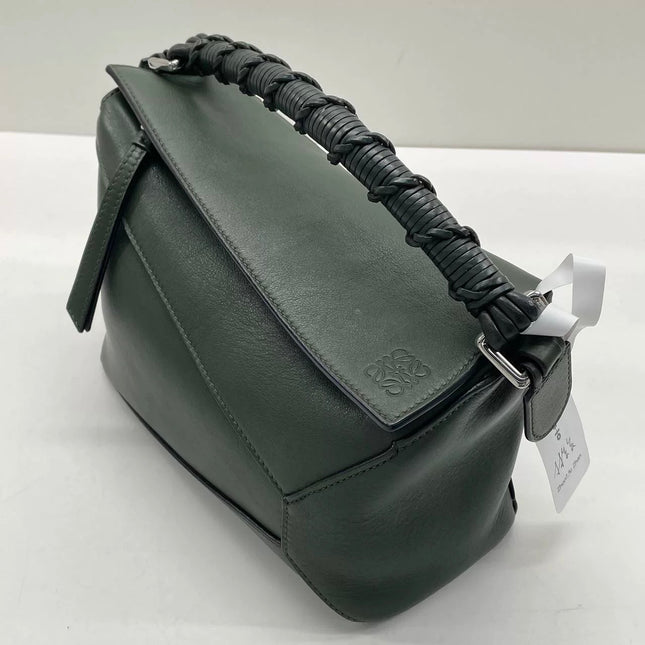 Loewe Puzzle Edge Braided Handle Small Dark Green Nappa Calfskin leather Crossbody bag