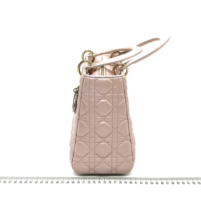 Lady Dior Medium Handbag Pearlescent Pink Cannage Leather Gold Hardware