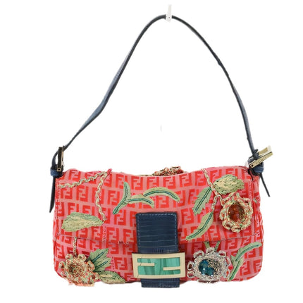 Sold Fendi Baguette Pink Zucchino with Knit Flower Embroidery-Luxbags