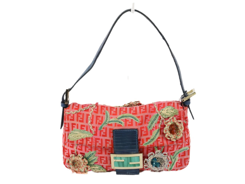 Sold Fendi Baguette Pink Zucchino with Knit Flower Embroidery-Luxbags