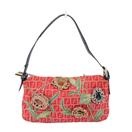 Sold Fendi Baguette Pink Zucchino with Knit Flower Embroidery