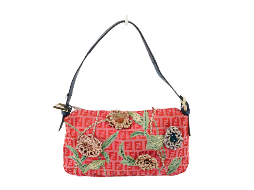 Sold Fendi Baguette Pink Zucchino with Knit Flower Embroidery