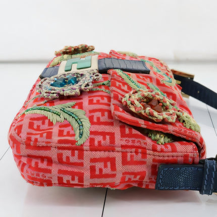 Sold Fendi Baguette Pink Zucchino with Knit Flower Embroidery