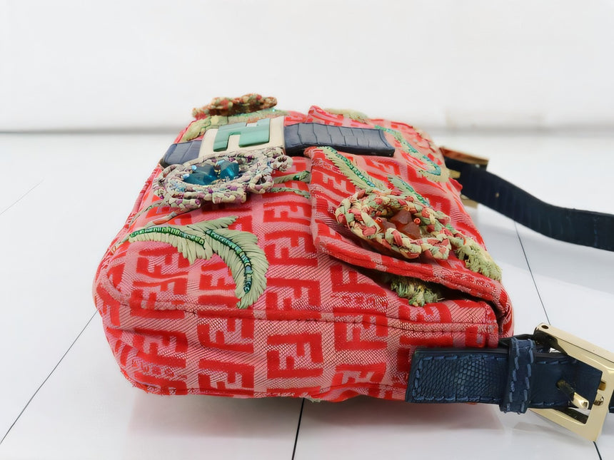 Sold Fendi Baguette Pink Zucchino with Knit Flower Embroidery
