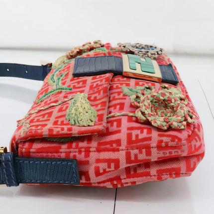 Sold Fendi Baguette Pink Zucchino with Knit Flower Embroidery