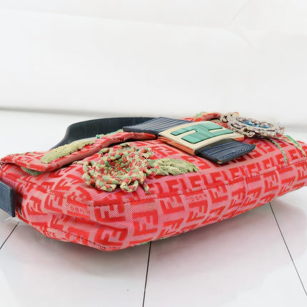 Sold Fendi Baguette Pink Zucchino with Knit Flower Embroidery