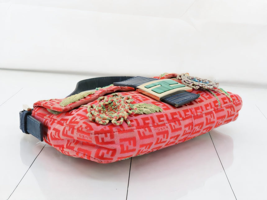 Sold Fendi Baguette Pink Zucchino with Knit Flower Embroidery