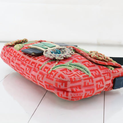 Sold Fendi Baguette Pink Zucchino with Knit Flower Embroidery
