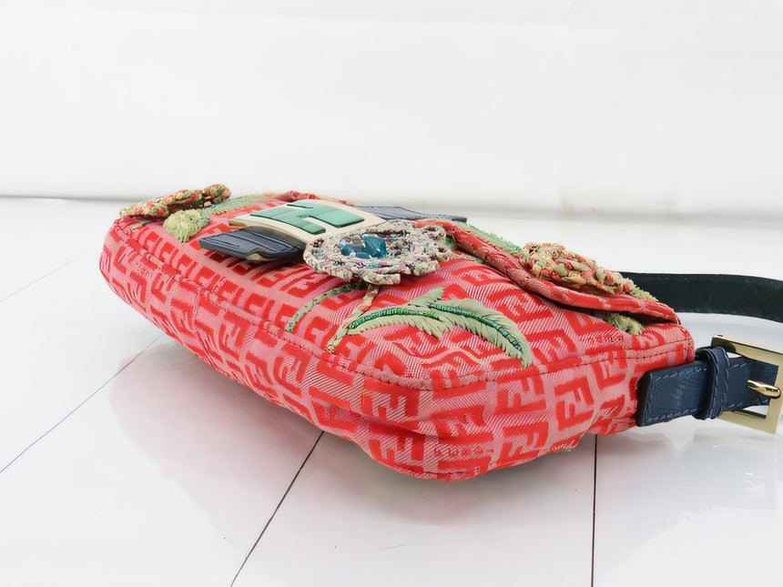 Sold Fendi Baguette Pink Zucchino with Knit Flower Embroidery