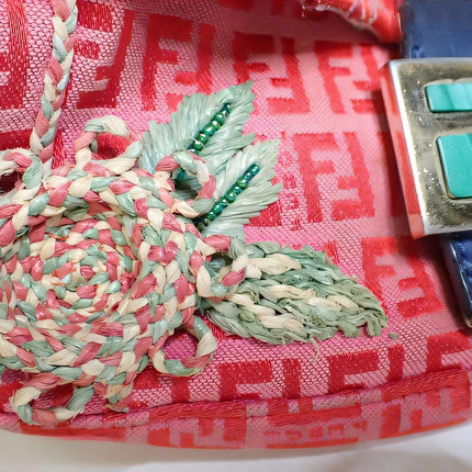 Sold Fendi Baguette Pink Zucchino with Knit Flower Embroidery