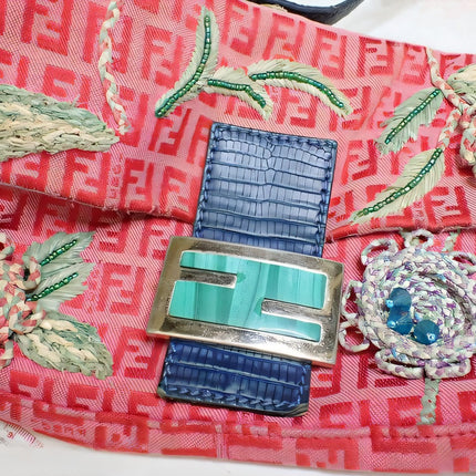 Sold Fendi Baguette Pink Zucchino with Knit Flower Embroidery