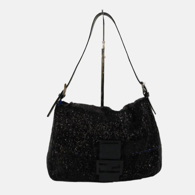 Sold Fendi Mamma Baguette Black Beaded Shoulder Bag-Luxbags
