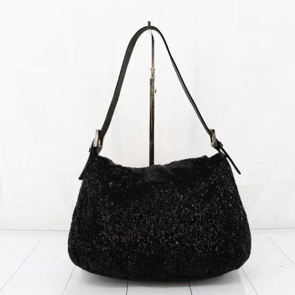 Sold Fendi Mamma Baguette Black Beaded Shoulder Bag