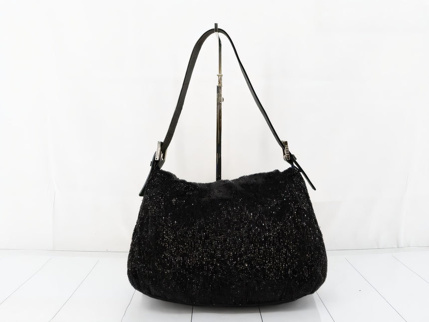 Sold Fendi Mamma Baguette Black Beaded Shoulder Bag