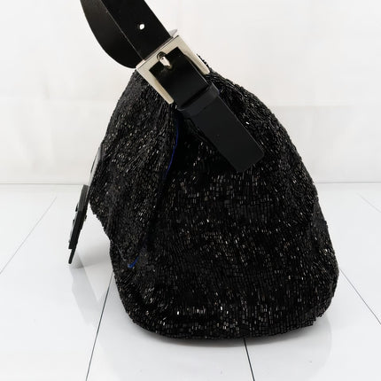Sold Fendi Mamma Baguette Black Beaded Shoulder Bag
